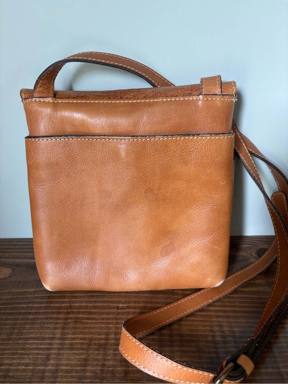 Patricia Nash Map-Print Leather Crossbody - Tan Brown - Picture 4 of 10